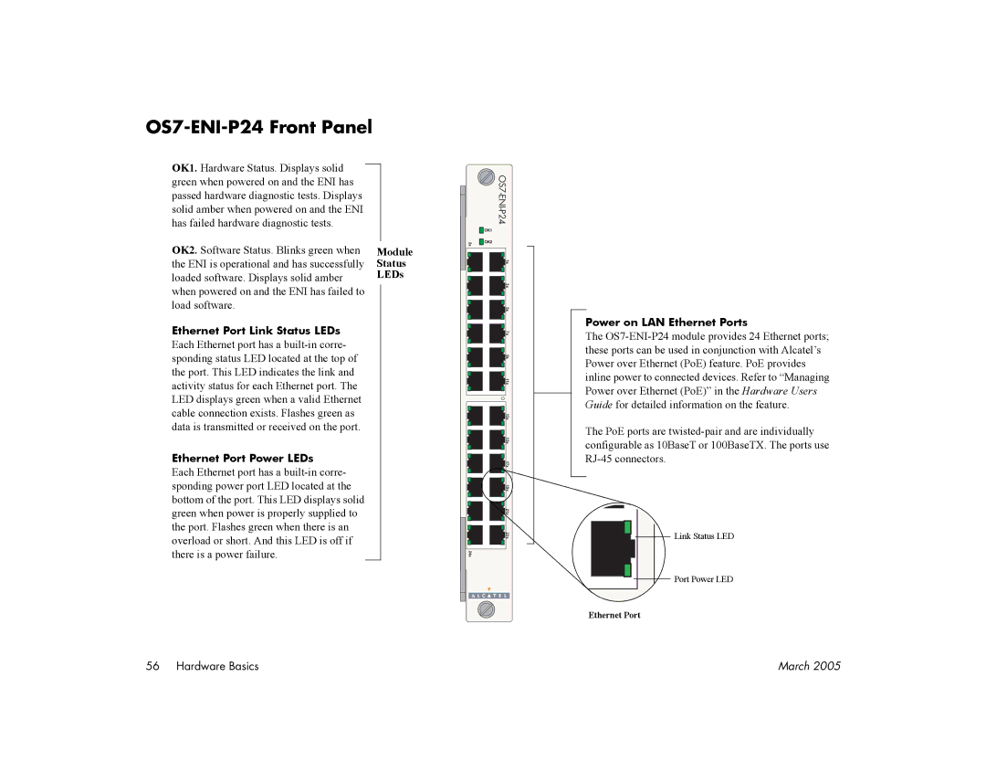 Alcatel Carrier Internetworking Solutions 7800, 7700 manual OS7-ENI-P24 Front Panel, Ethernet Port Link Status LEDs 