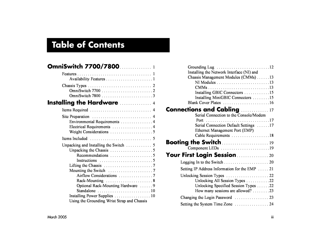Alcatel Carrier Internetworking Solutions 7700, 7800 manual Table of Contents 