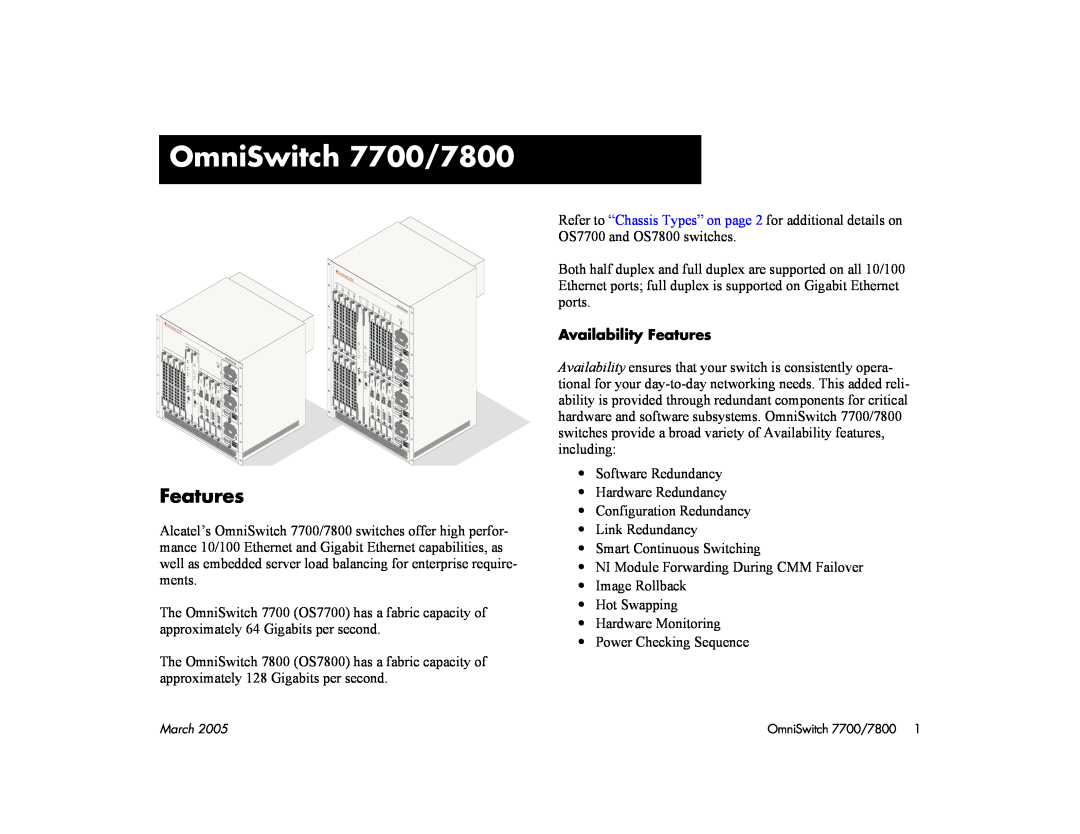 Alcatel Carrier Internetworking Solutions manual OmniSwitch 7700/7800, Availability Features 