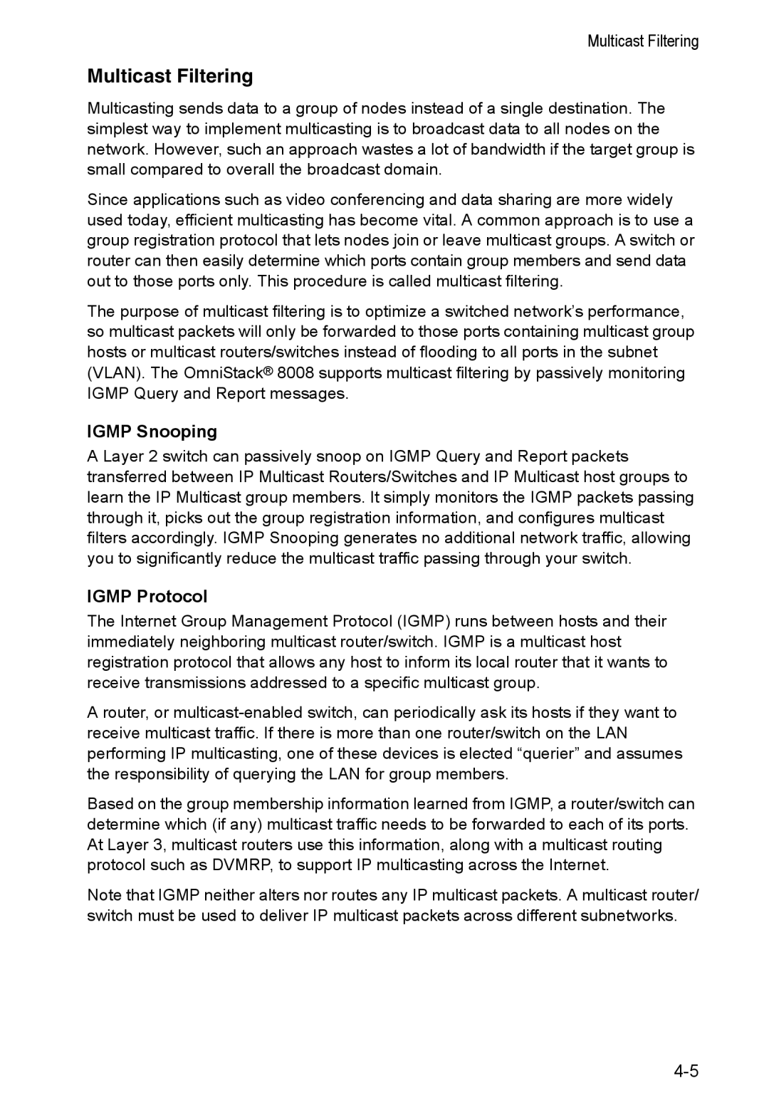 Alcatel Carrier Internetworking Solutions 8008 manual Multicast Filtering, Igmp Snooping, Igmp Protocol 