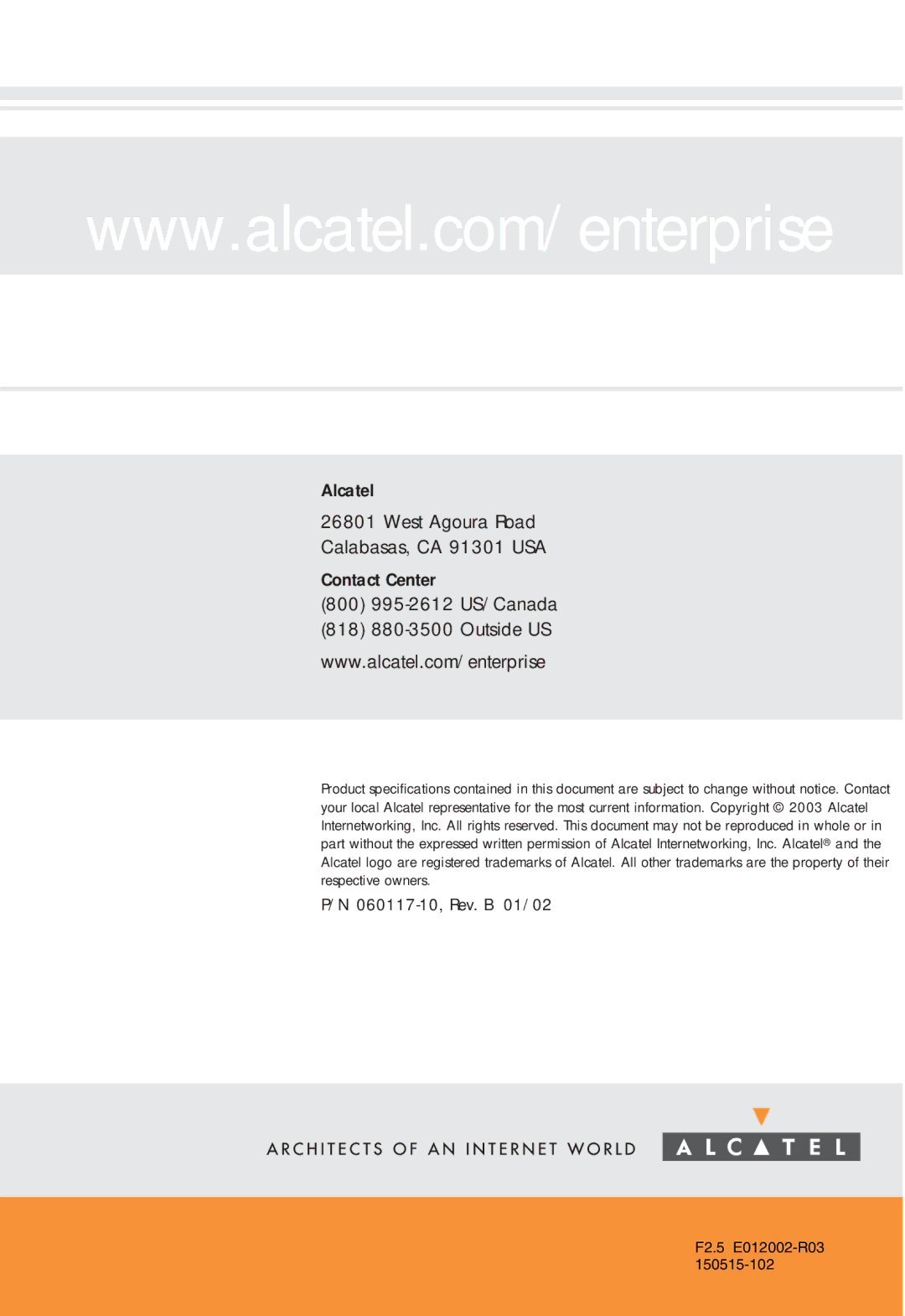 Alcatel Carrier Internetworking Solutions 8008 manual 060117-10, Rev. B 01/02 