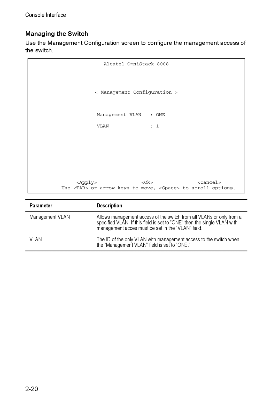 Alcatel Carrier Internetworking Solutions 8008 manual Managing the Switch, Vlan 