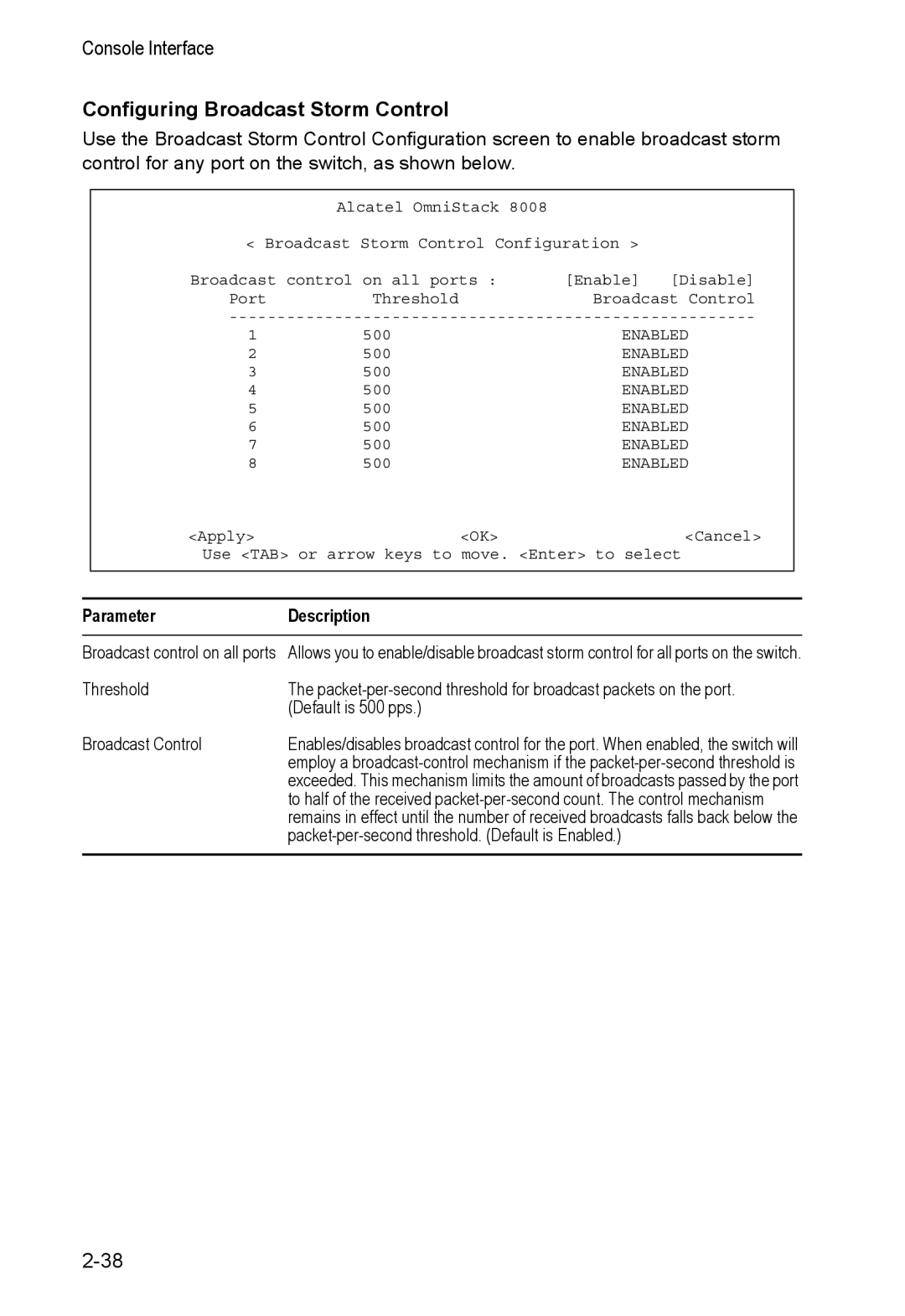 Alcatel Carrier Internetworking Solutions 8008 manual Configuring Broadcast Storm Control 