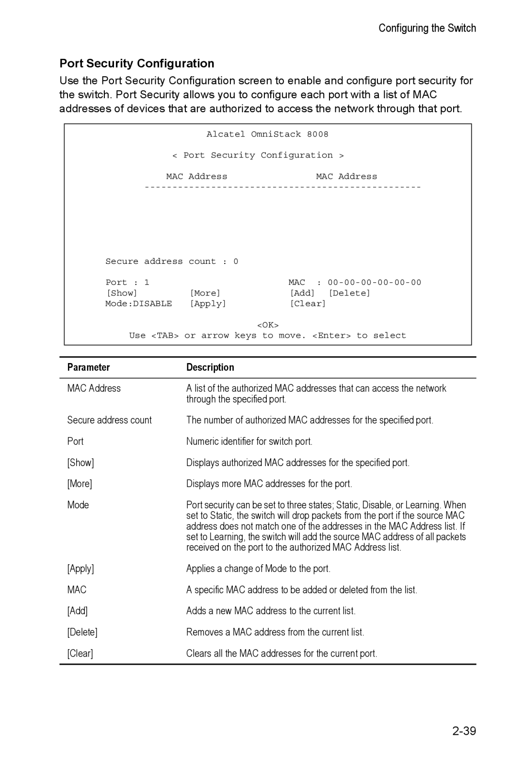 Alcatel Carrier Internetworking Solutions 8008 manual Port Security Configuration, Mac 