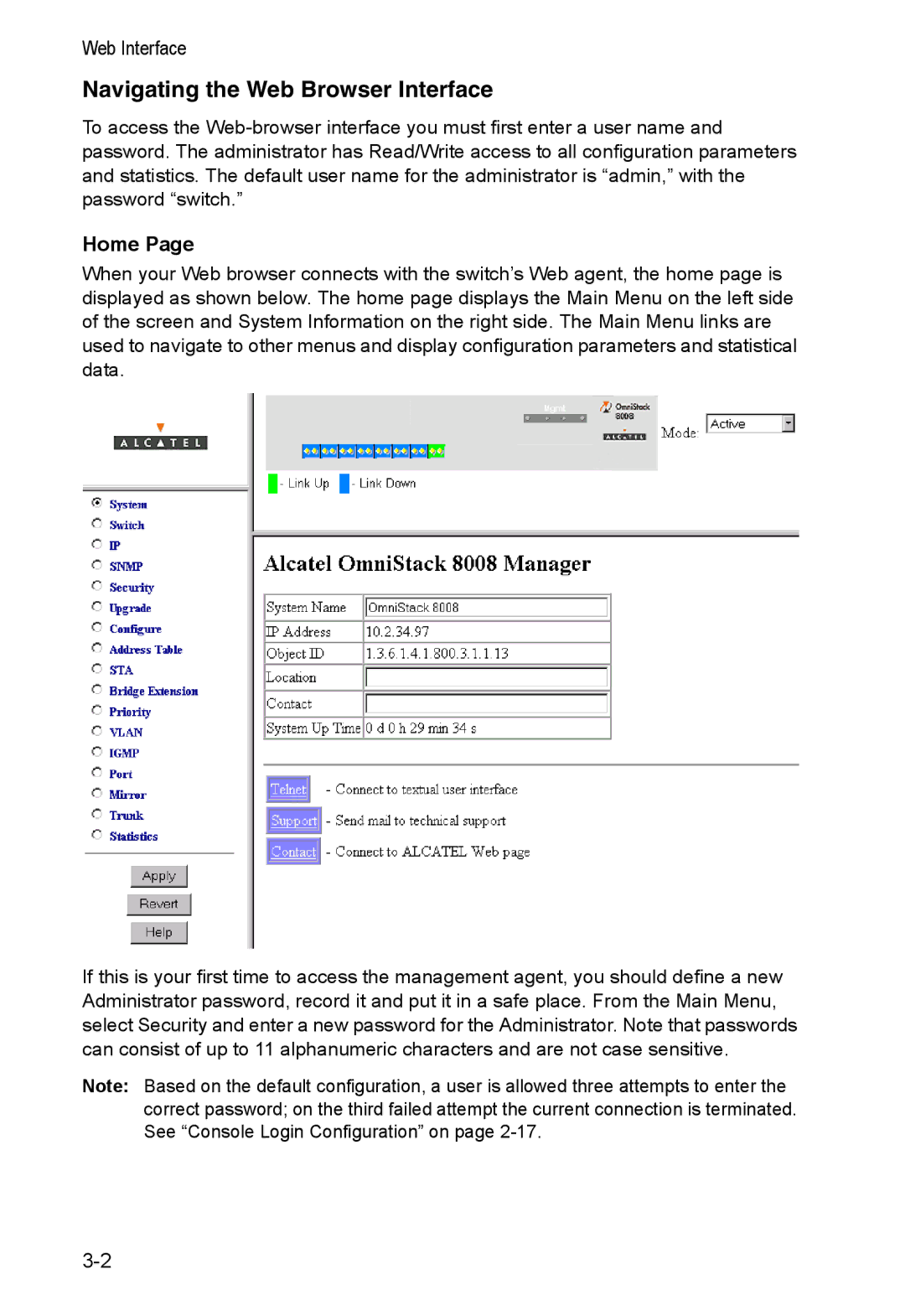 Alcatel Carrier Internetworking Solutions 8008 manual Navigating the Web Browser Interface, Home 