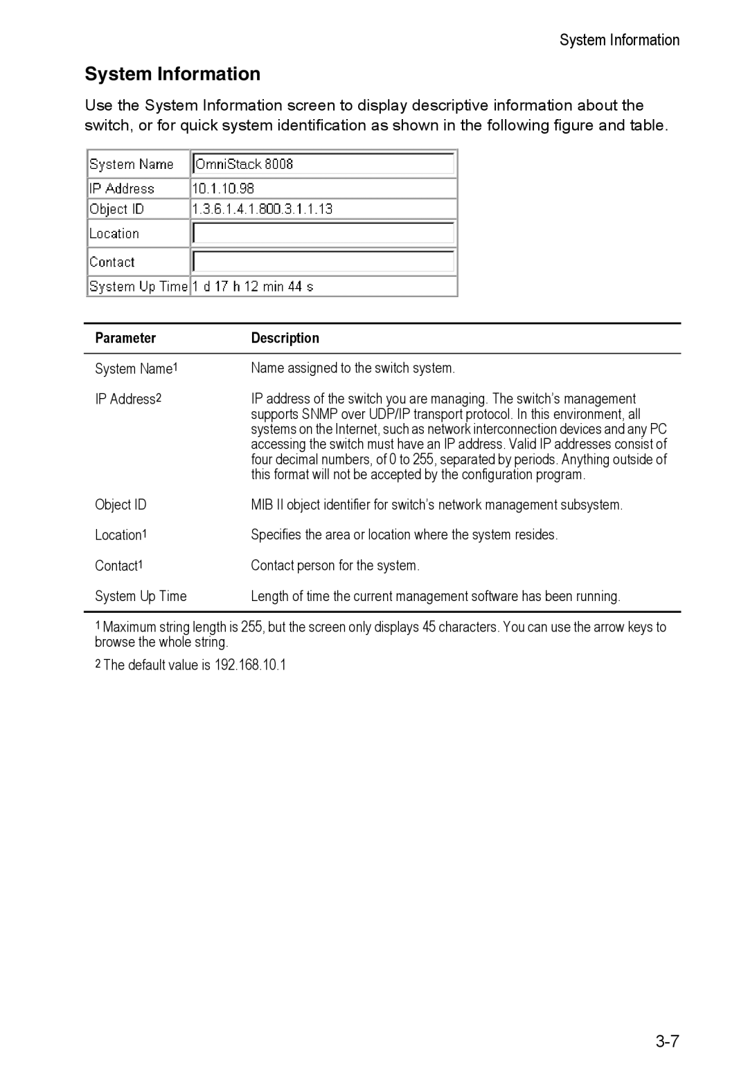 Alcatel Carrier Internetworking Solutions 8008 manual System Information, Parameter Description 