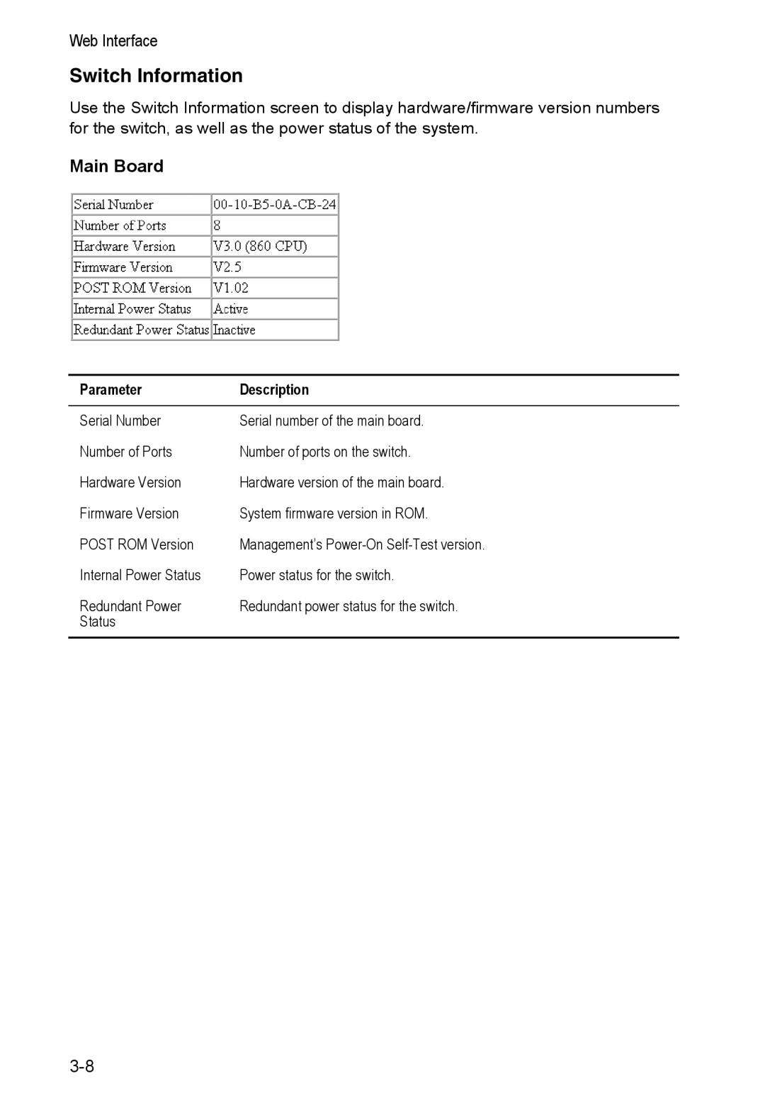 Alcatel Carrier Internetworking Solutions 8008 manual Switch Information, Main Board 