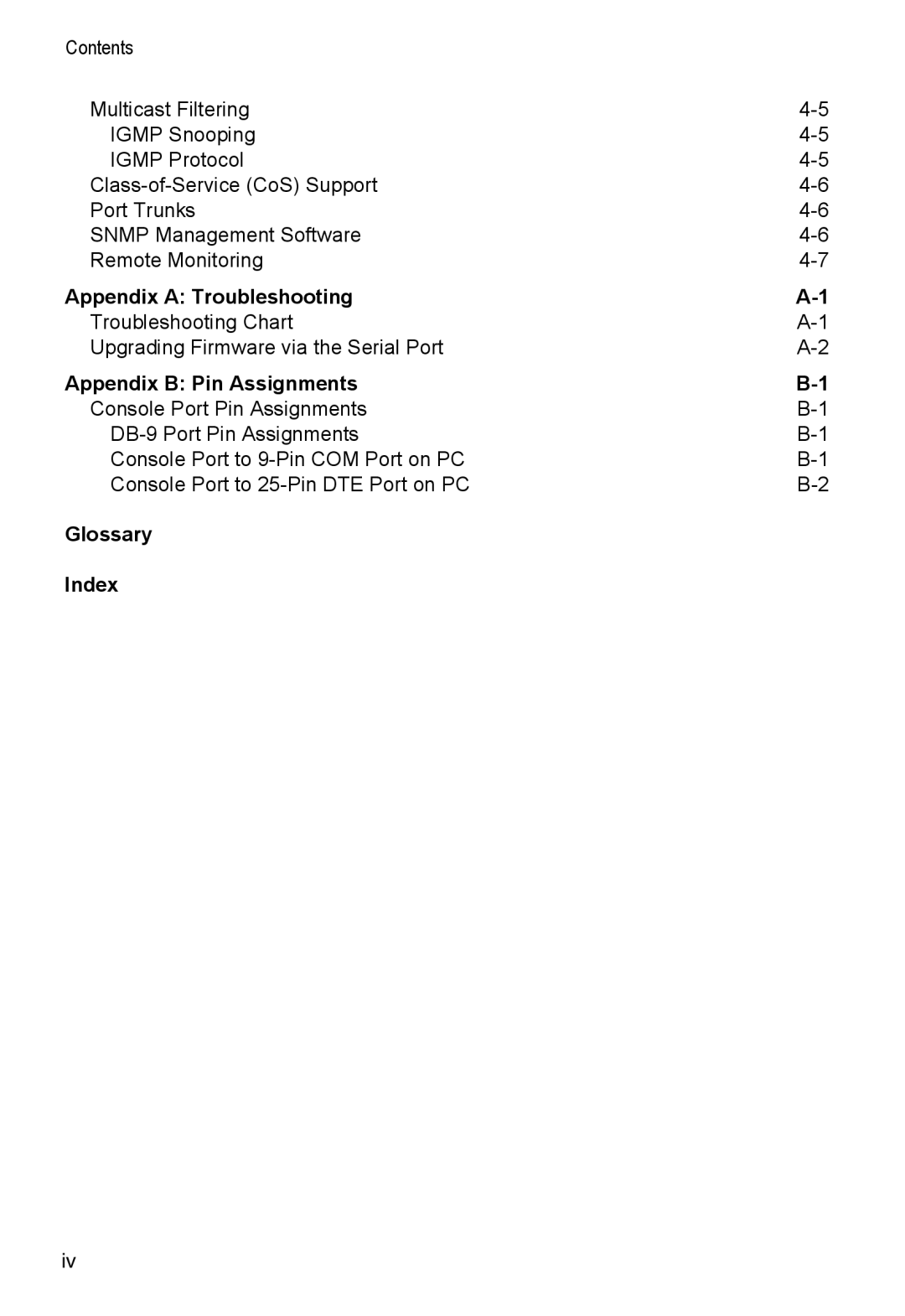 Alcatel Carrier Internetworking Solutions 8008 Appendix a Troubleshooting, Appendix B Pin Assignments, Glossary Index 