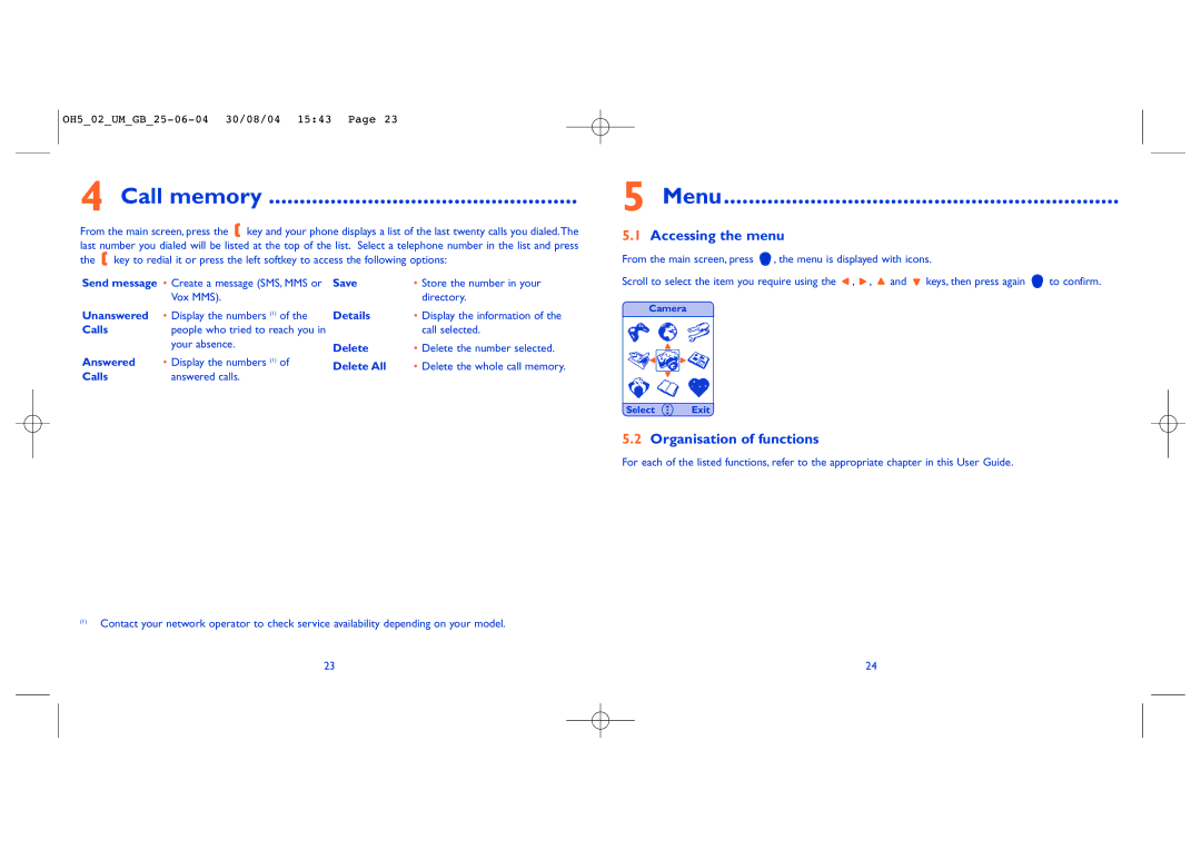 Alcatel Carrier Internetworking Solutions 835 manual Call memory, Menu, Accessing the menu, Organisation of functions 