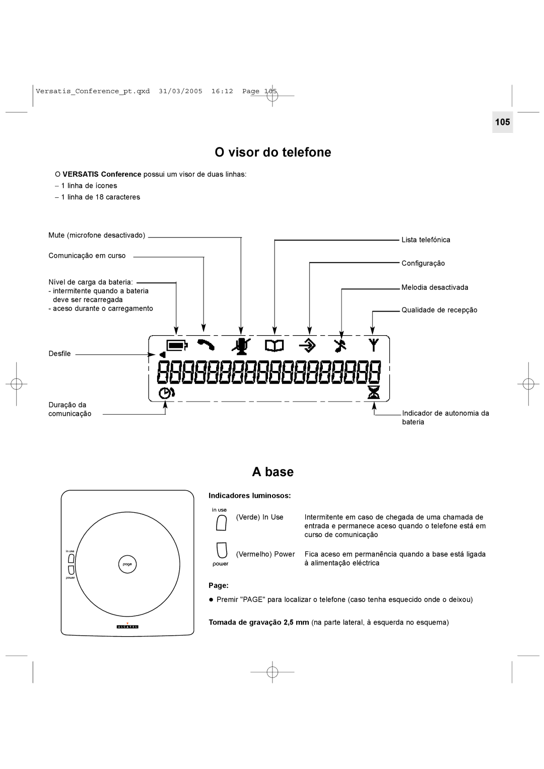 Alcatel Carrier Internetworking Solutions Conference Phone manual Visor do telefone, 105 