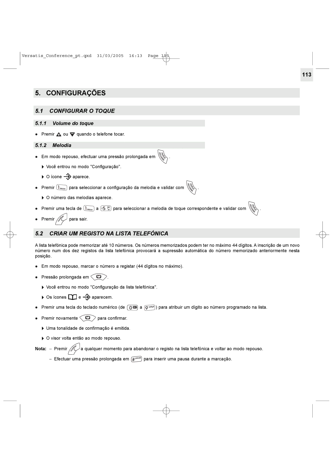 Alcatel Carrier Internetworking Solutions Conference Phone manual Configurações, Configurar O Toque, Volume do toque 