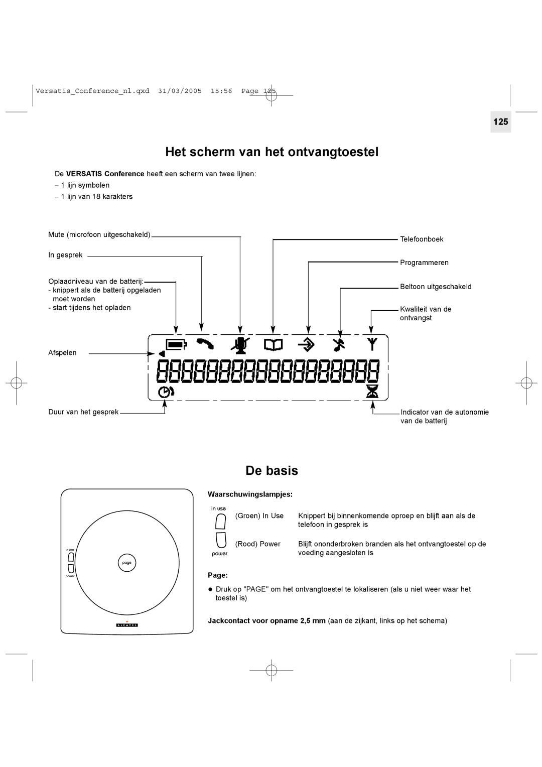 Alcatel Carrier Internetworking Solutions Conference Phone manual Het scherm van het ontvangtoestel, De basis 