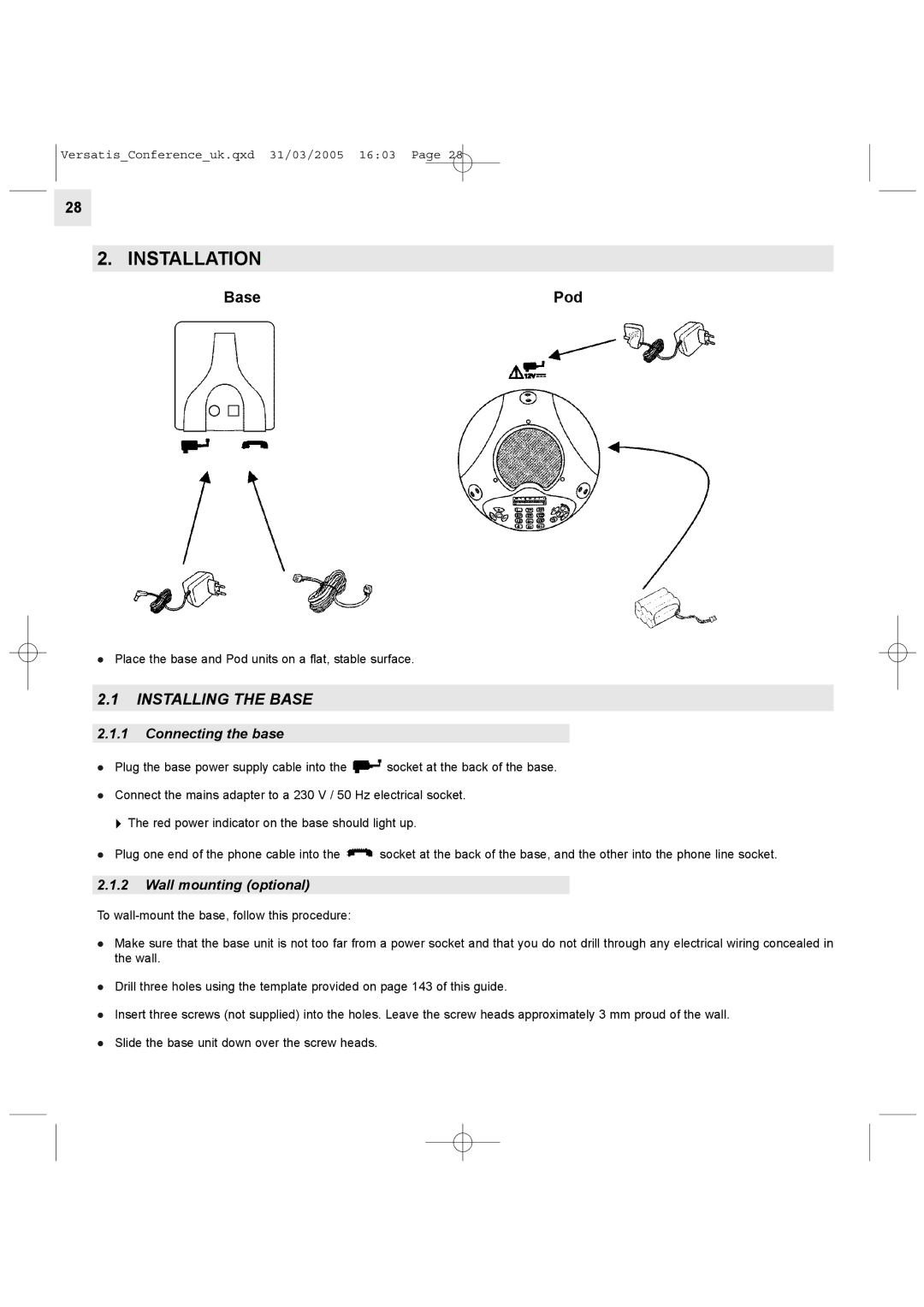 Alcatel Carrier Internetworking Solutions Conference Phone manual Installing the Base, Connecting the base 