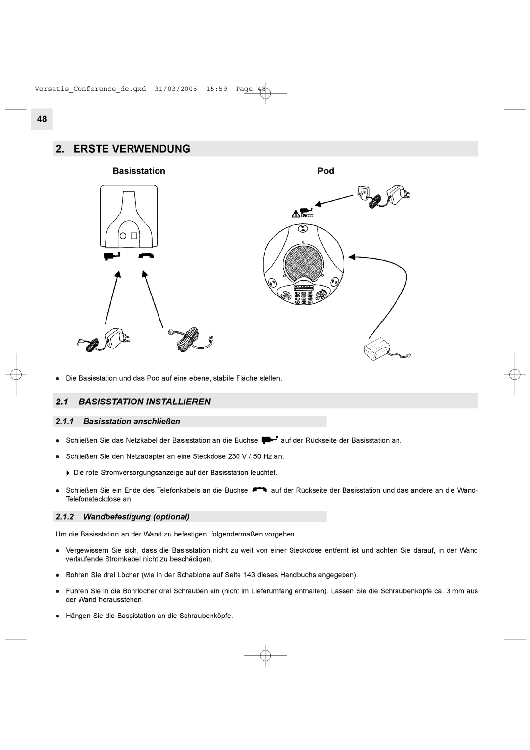 Alcatel Carrier Internetworking Solutions Conference Phone manual Erste Verwendung, Basisstation Installieren 