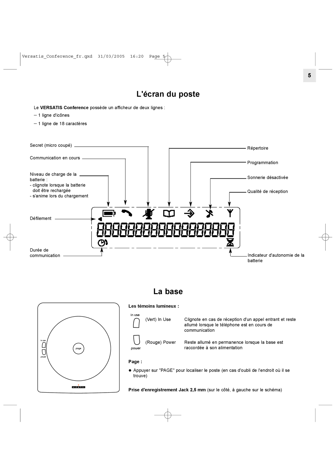 Alcatel Carrier Internetworking Solutions Conference Phone manual Lécran du poste, La base, Les témoins lumineux 