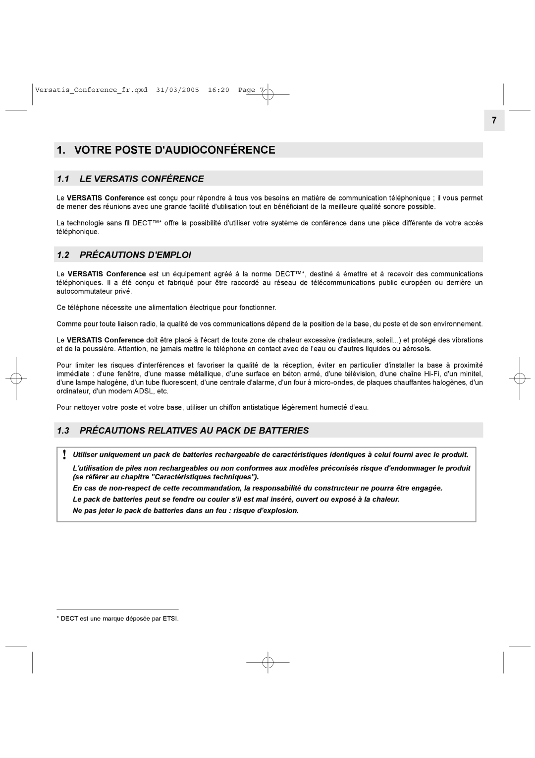 Alcatel Carrier Internetworking Solutions Conference Phone manual Votre Poste Daudioconférence, LE Versatis Conférence 