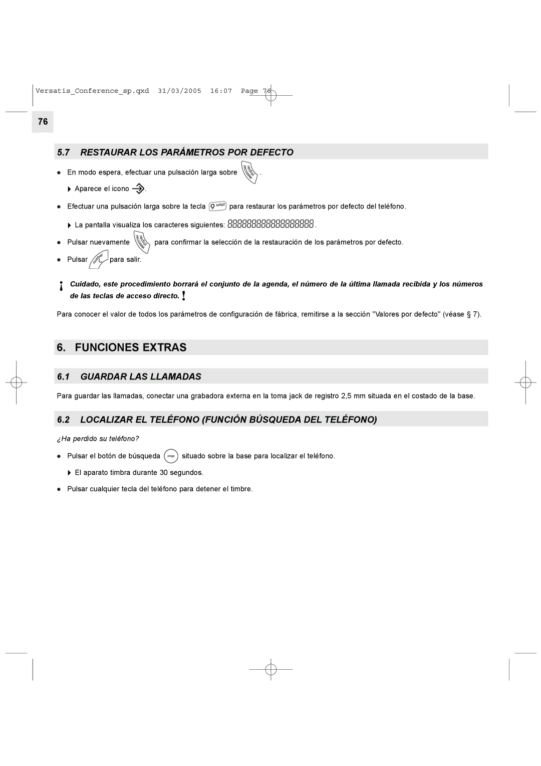 Alcatel Carrier Internetworking Solutions Conference Phone manual Funciones Extras, Restaurar LOS Parámetros POR Defecto 