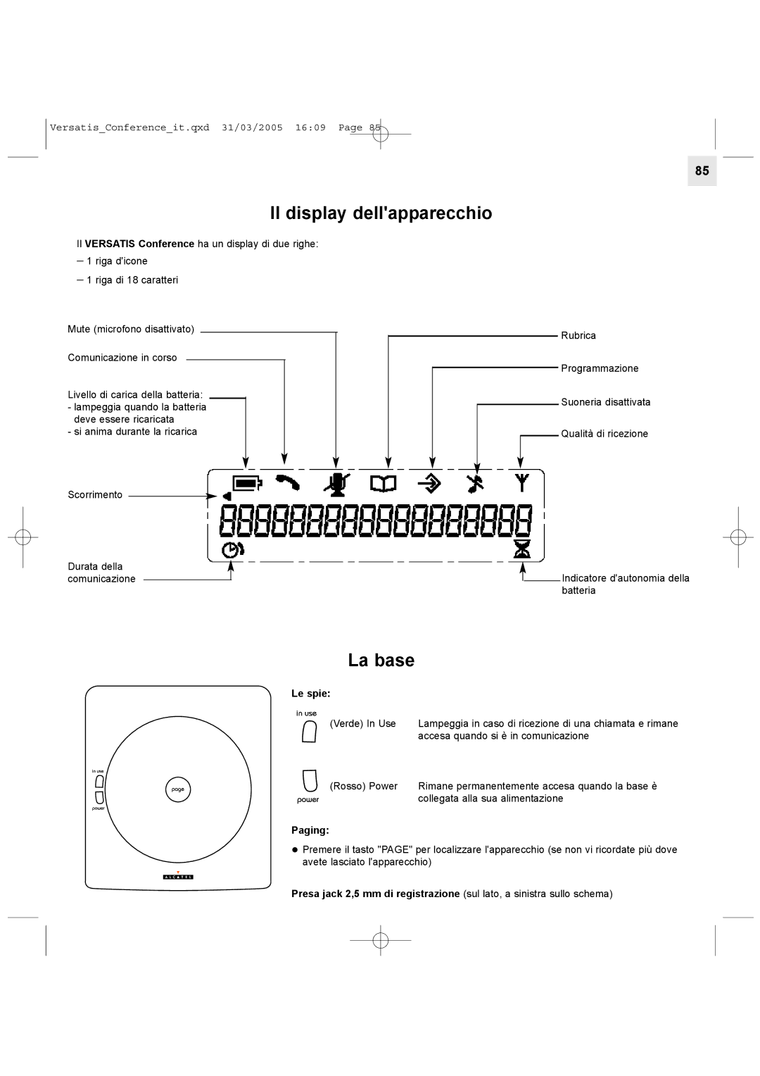 Alcatel Carrier Internetworking Solutions Conference Phone manual Il display dellapparecchio, Le spie, Paging 