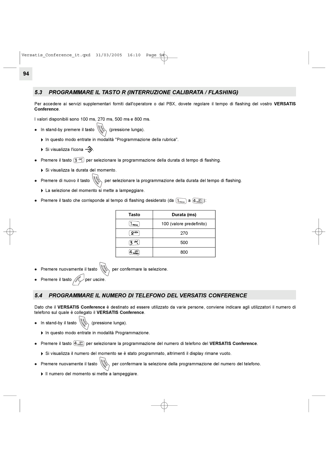 Alcatel Carrier Internetworking Solutions Conference Phone manual Programmare IL Tasto R Interruzione Calibrata / Flashing 