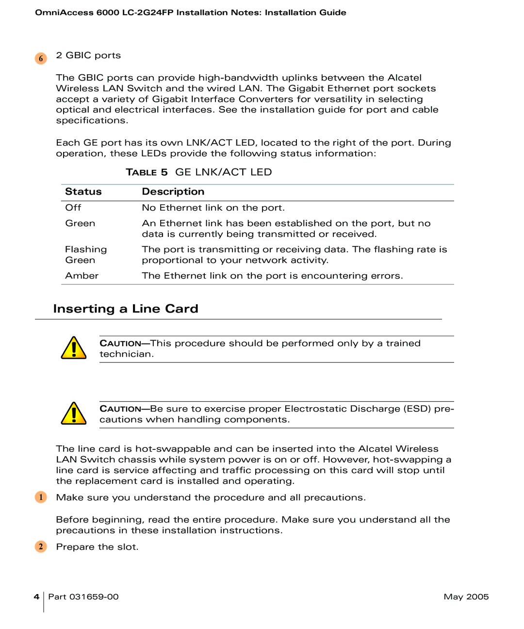 Alcatel Carrier Internetworking Solutions LC-2G24FP installation instructions Inserting a Line Card 