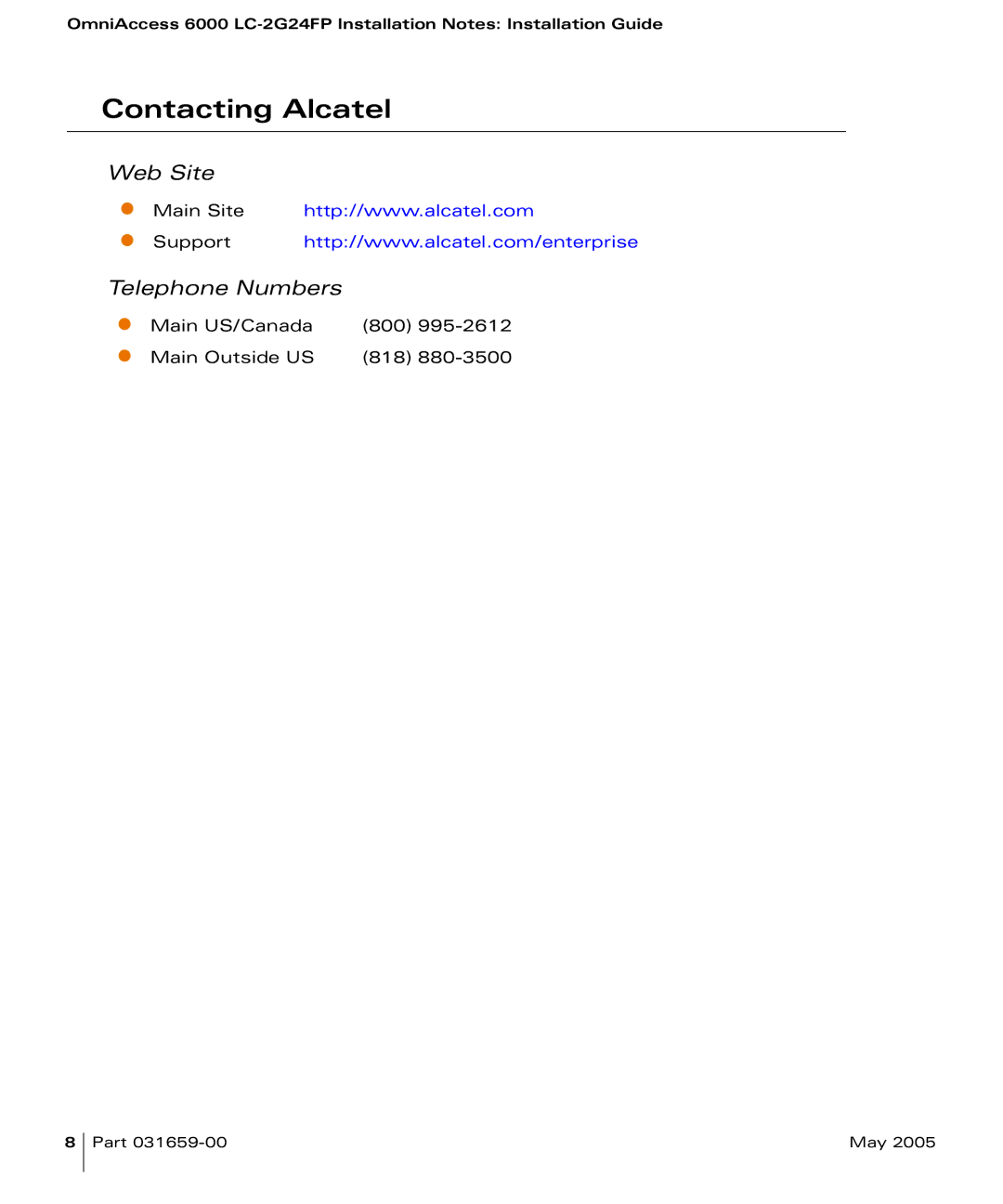 Alcatel Carrier Internetworking Solutions LC-2G24FP installation instructions Contacting Alcatel 