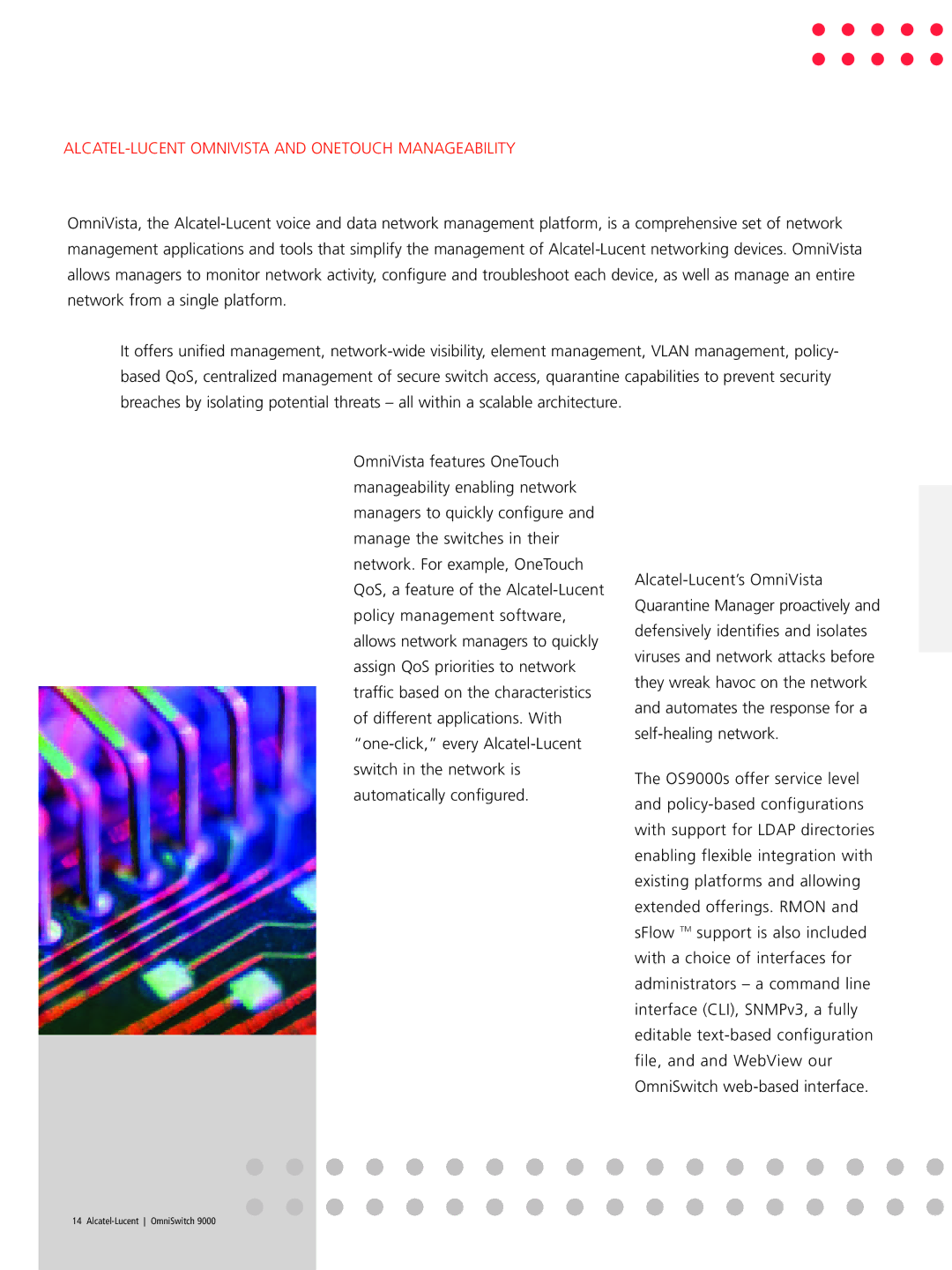 Alcatel Carrier Internetworking Solutions OmniSwitch 9000 manual ALCATEL-LUCENT Omnivista and Onetouch Manageability 