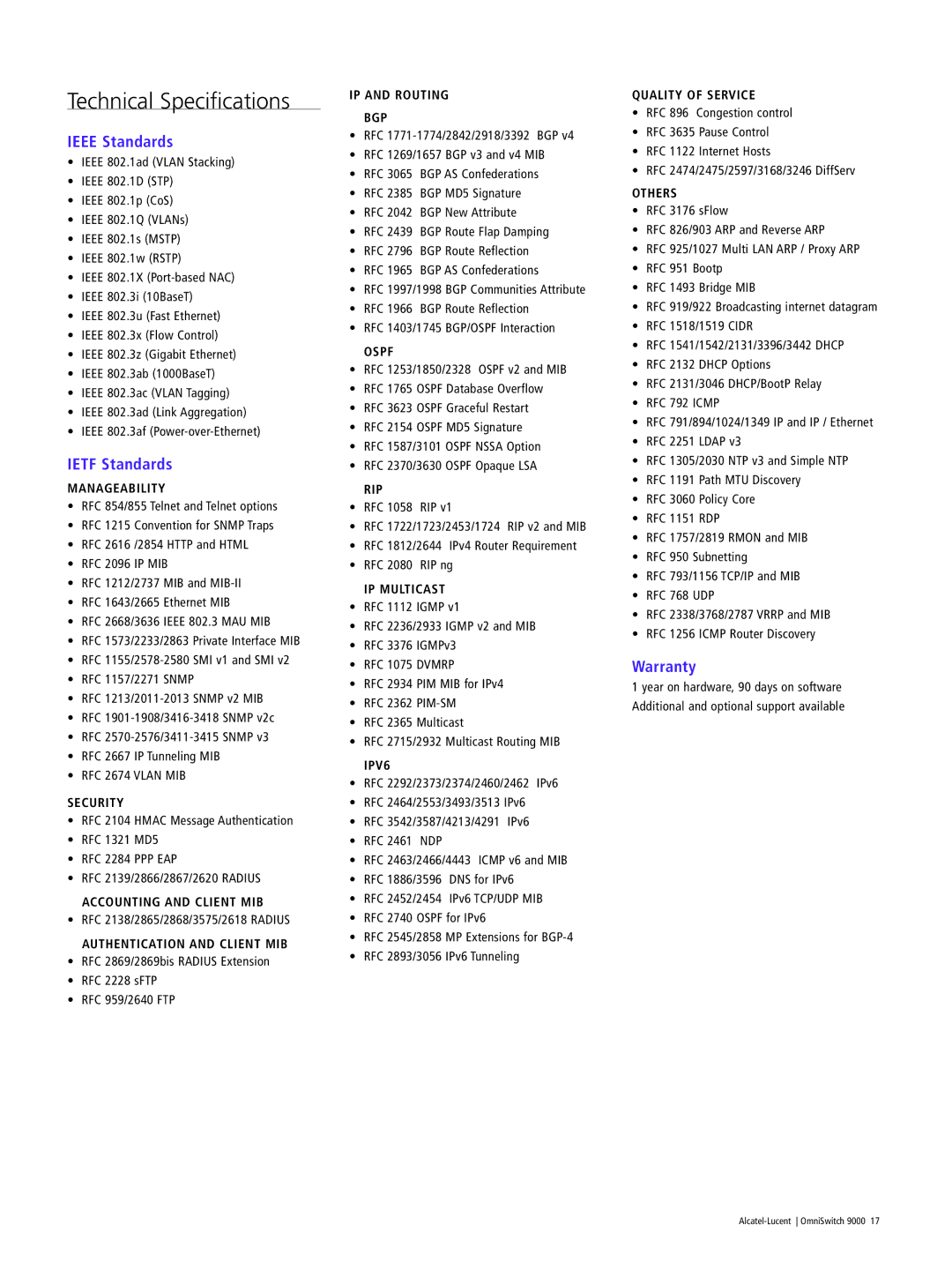 Alcatel Carrier Internetworking Solutions OmniSwitch 9000 Manageability, Security, Accounting and Client MIB, Ospf, Rip 