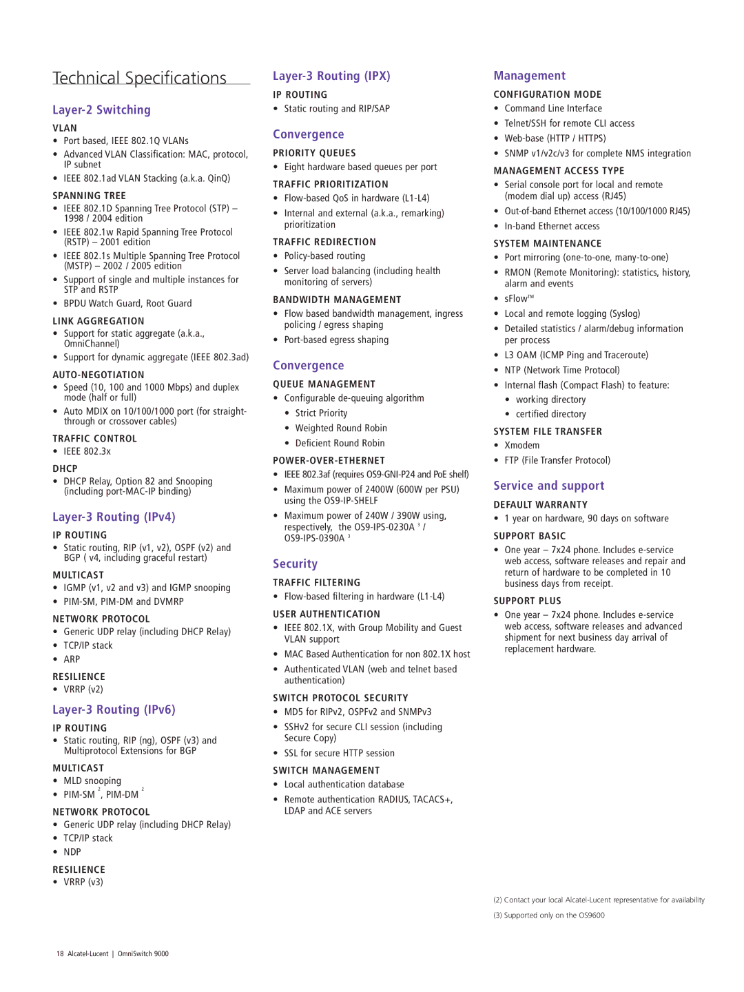 Alcatel Carrier Internetworking Solutions OmniSwitch 9000 Vlan, Spanning Tree, Link Aggregation, Auto-Negotiation, Dhcp 