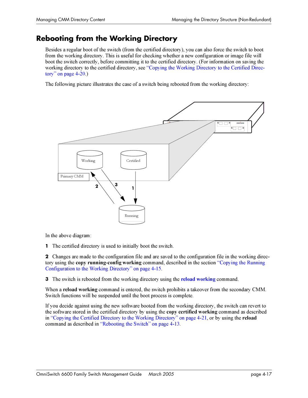 Alcatel Carrier Internetworking Solutions omniswitch manual Rebooting from the Working Directory 