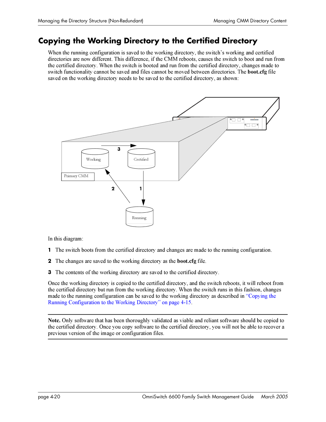 Alcatel Carrier Internetworking Solutions omniswitch manual Copying the Working Directory to the Certified Directory 