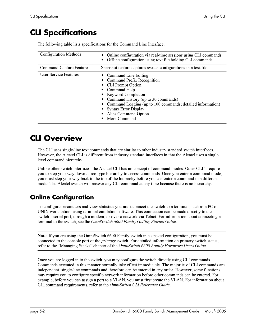 Alcatel Carrier Internetworking Solutions omniswitch manual CLI Specifications, CLI Overview, Online Configuration 