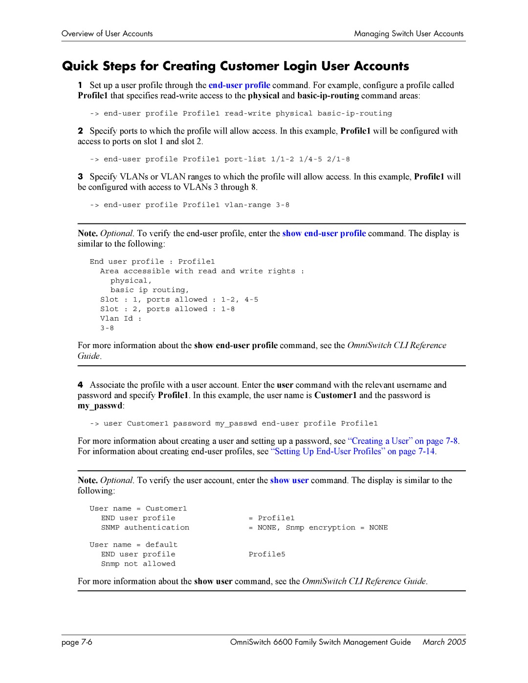 Alcatel Carrier Internetworking Solutions omniswitch manual Quick Steps for Creating Customer Login User Accounts 