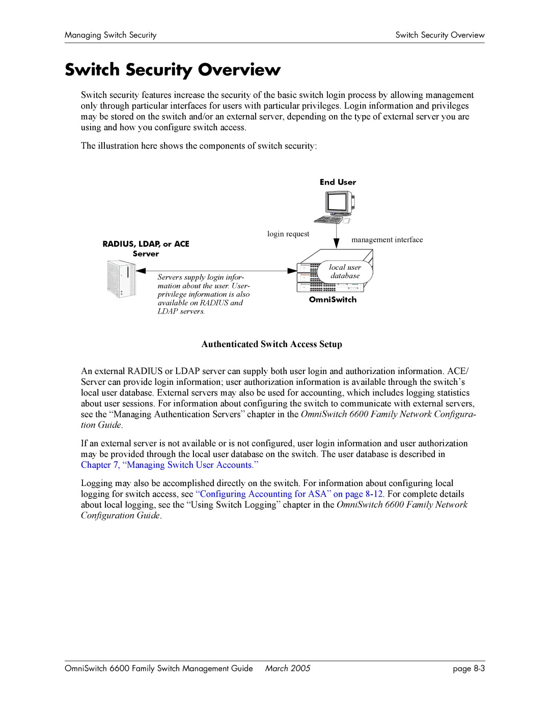 Alcatel Carrier Internetworking Solutions omniswitch manual Switch Security Overview, Authenticated Switch Access Setup 