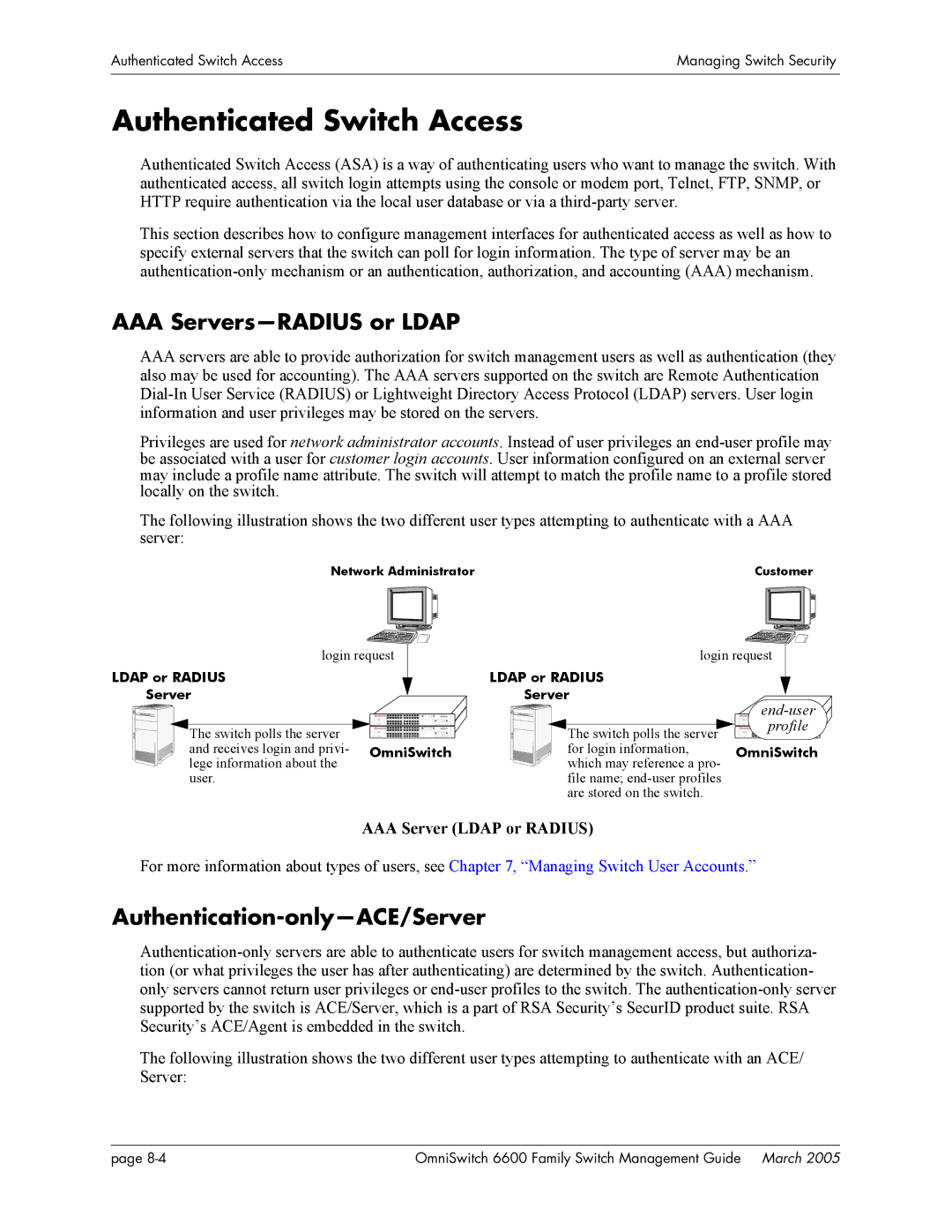 Alcatel Carrier Internetworking Solutions omniswitch manual Authenticated Switch Access, AAA Servers-RADIUS or Ldap 