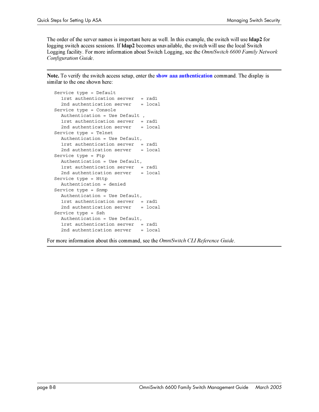 Alcatel Carrier Internetworking Solutions omniswitch manual Quick Steps for Setting Up ASA Managing Switch Security 