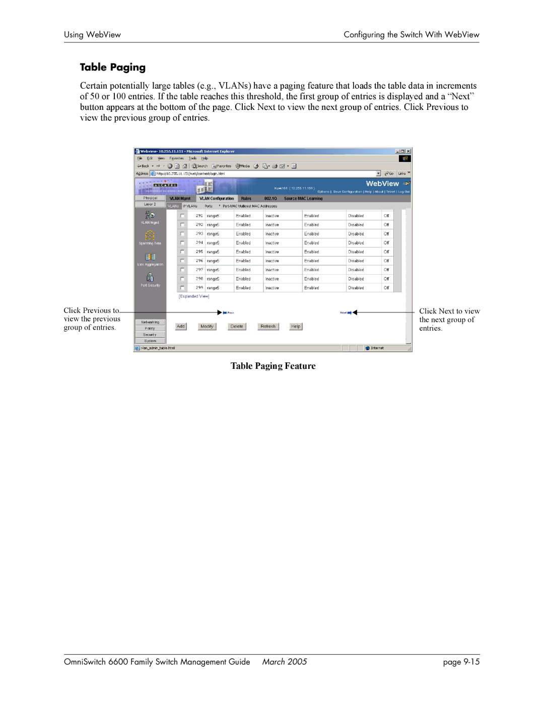 Alcatel Carrier Internetworking Solutions omniswitch manual Table Paging Feature 