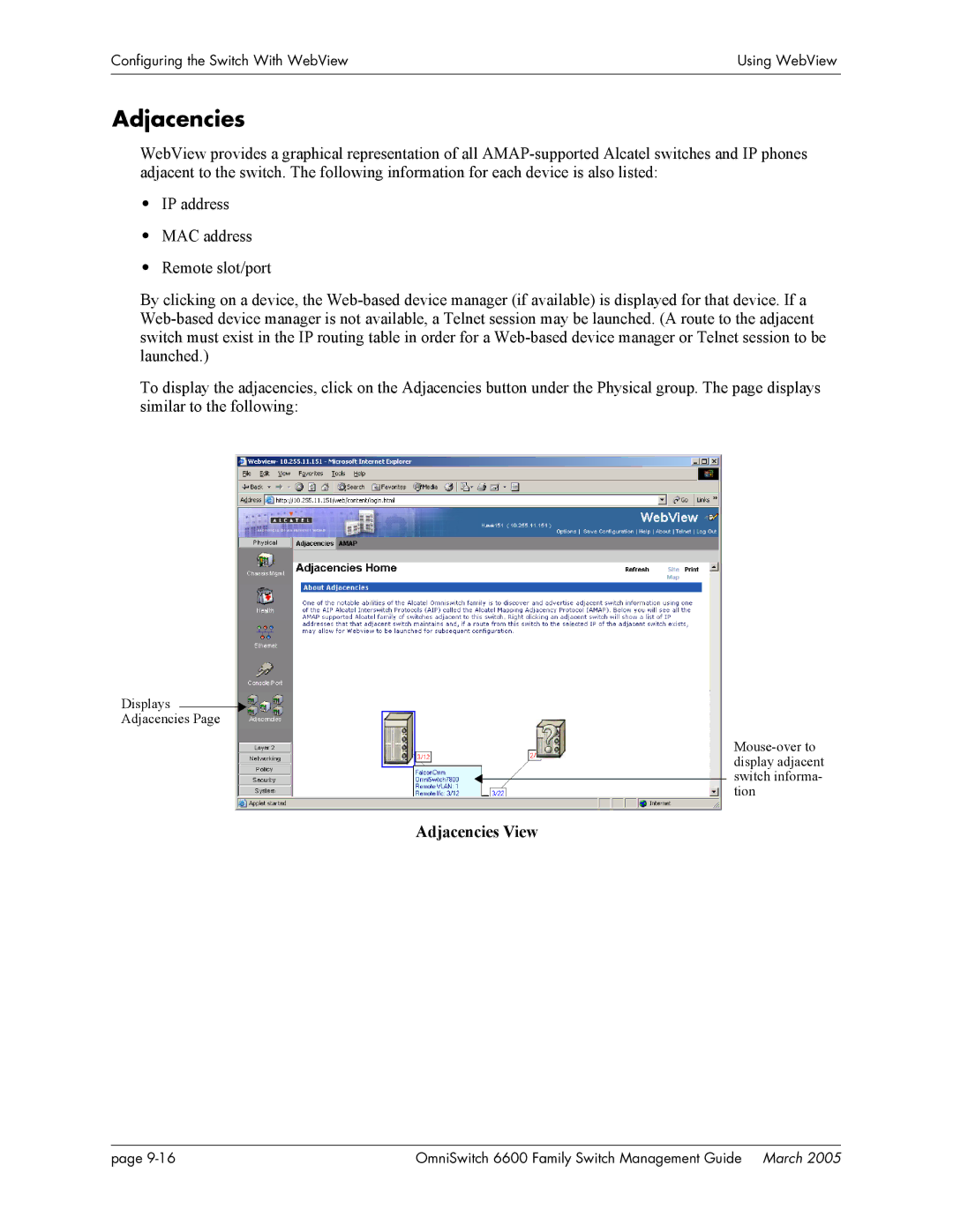 Alcatel Carrier Internetworking Solutions omniswitch manual Adjacencies View 