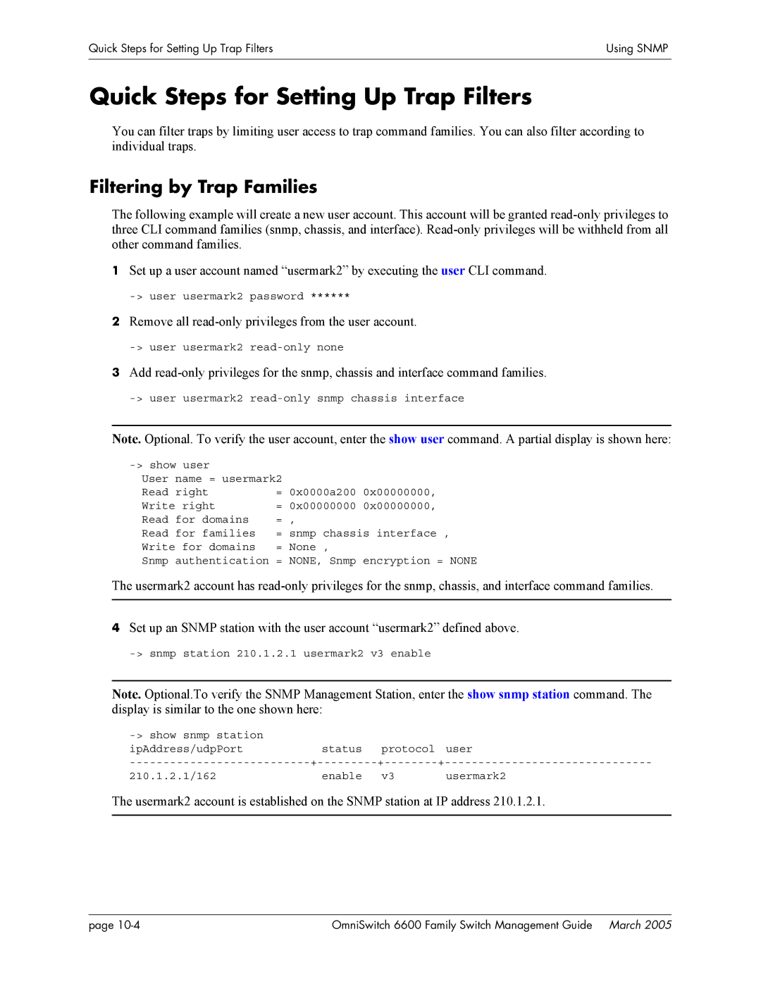 Alcatel Carrier Internetworking Solutions omniswitch Quick Steps for Setting Up Trap Filters, Filtering by Trap Families 