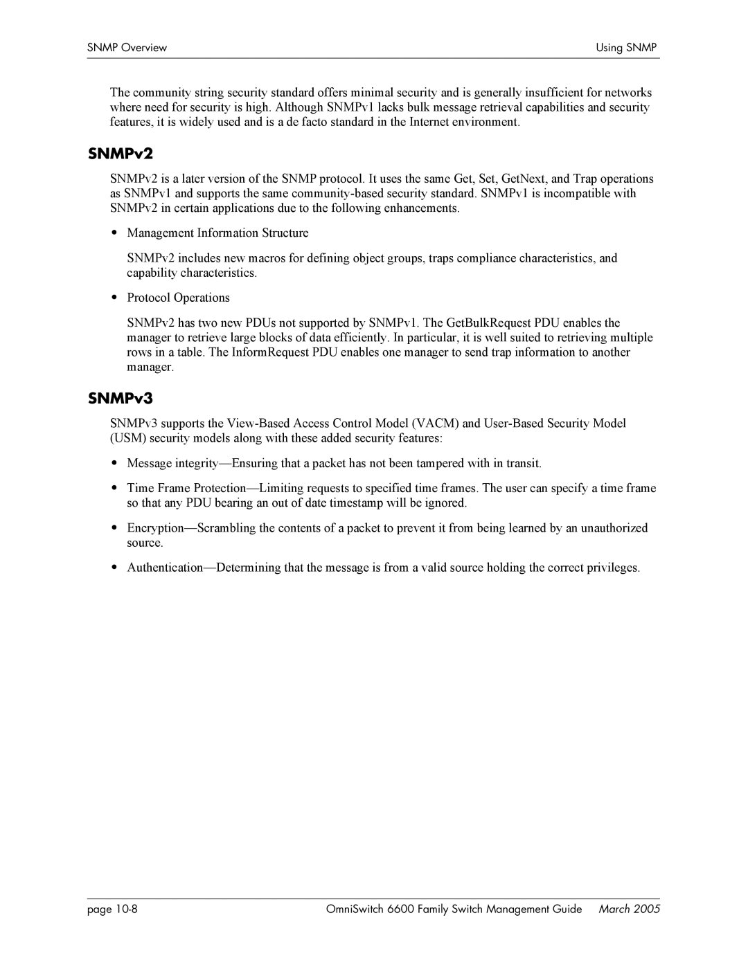 Alcatel Carrier Internetworking Solutions omniswitch manual SNMPv2, SNMPv3 