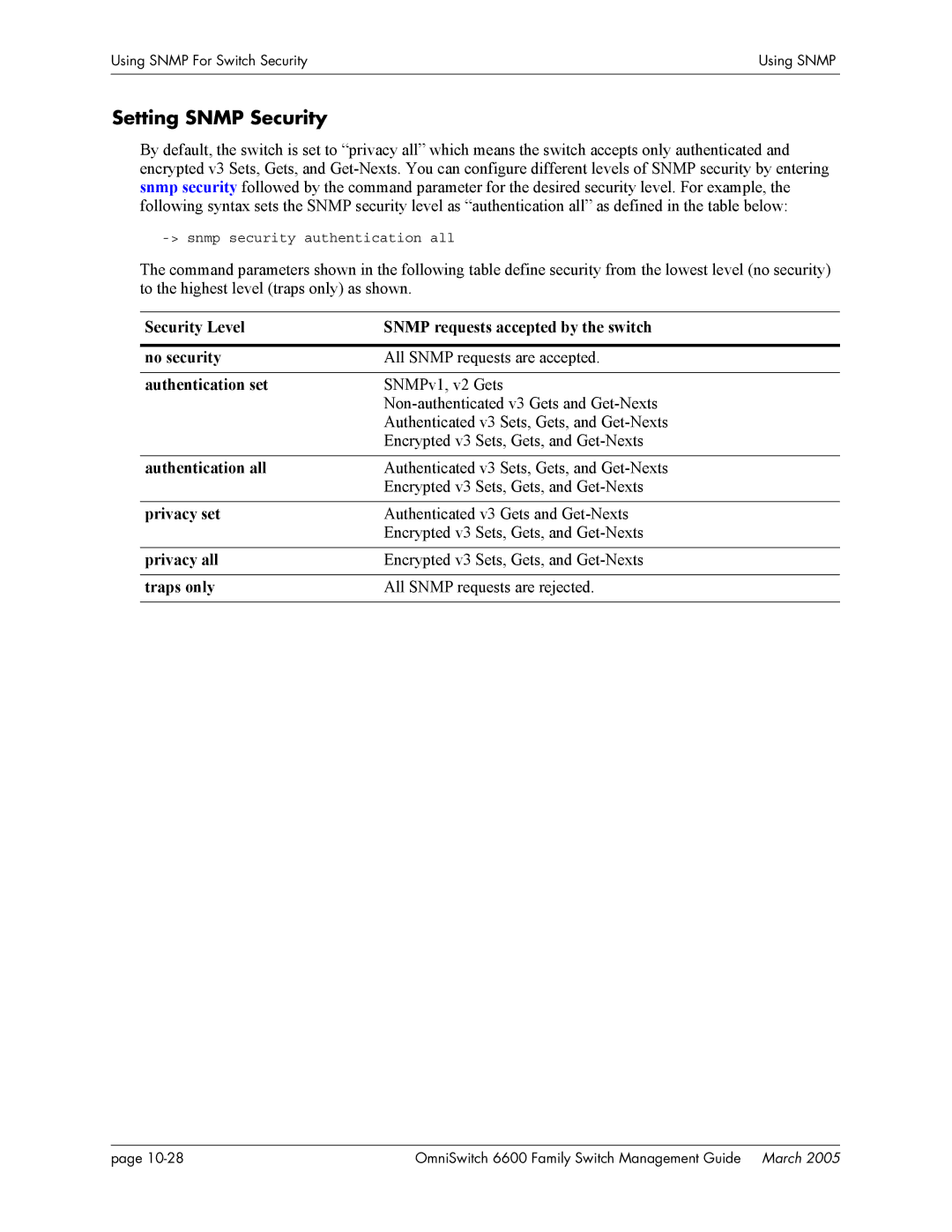 Alcatel Carrier Internetworking Solutions omniswitch manual Setting Snmp Security 