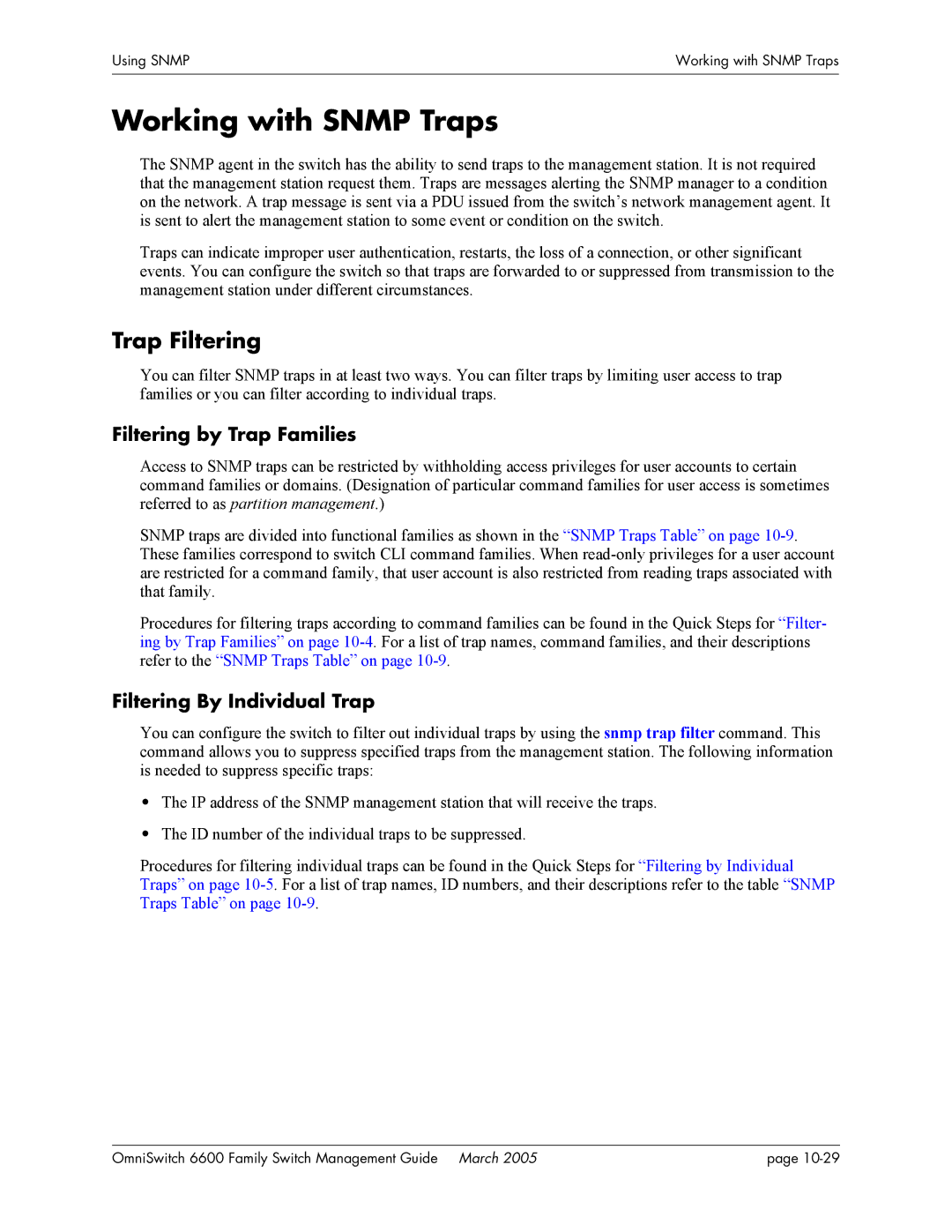 Alcatel Carrier Internetworking Solutions omniswitch Working with Snmp Traps, Trap Filtering, Filtering by Trap Families 