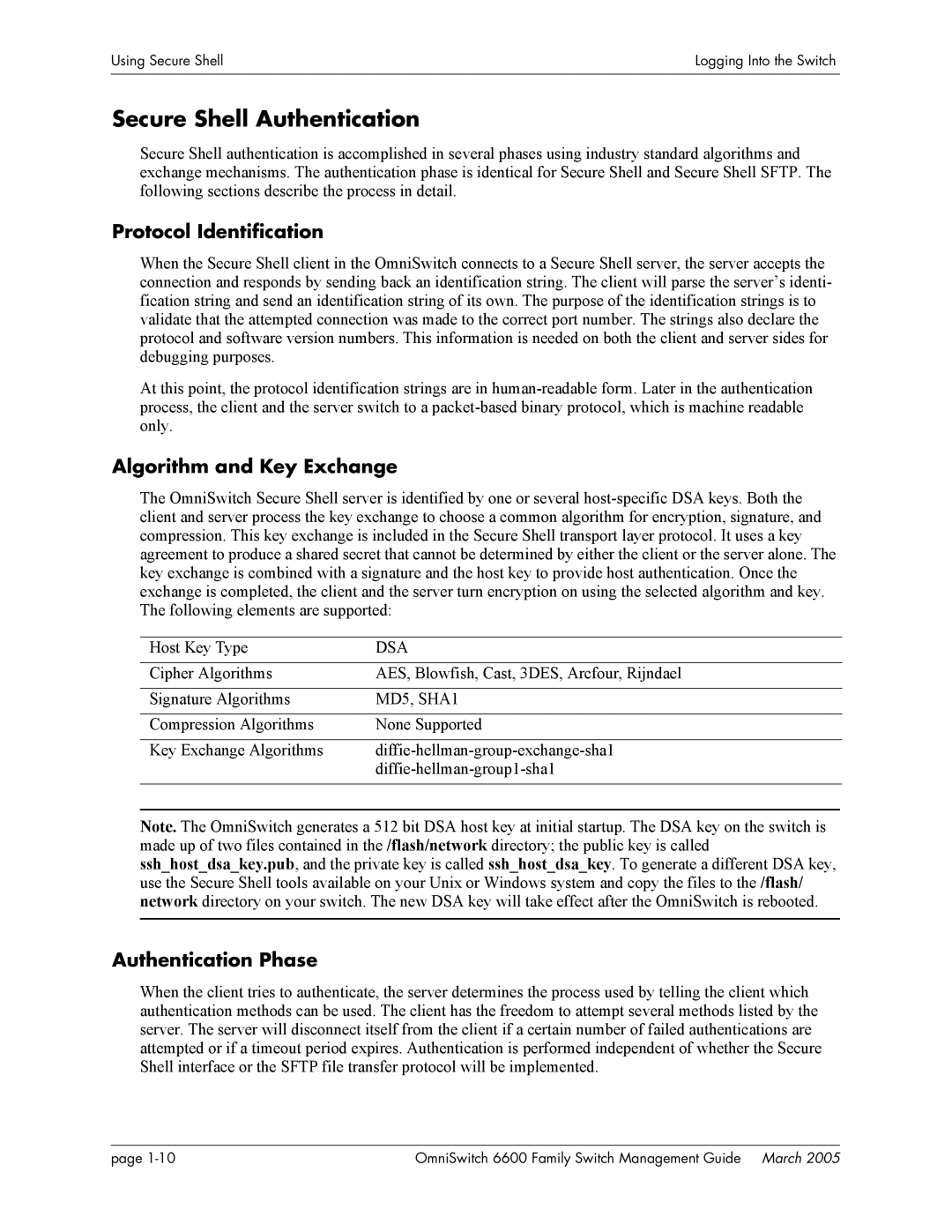 Alcatel Carrier Internetworking Solutions omniswitch manual Secure Shell Authentication, Protocol Identification 