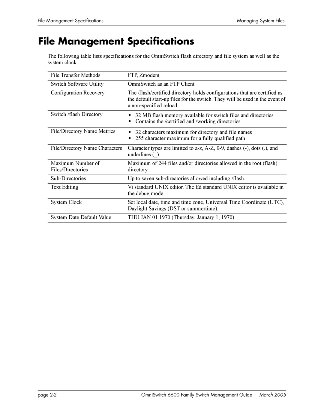 Alcatel Carrier Internetworking Solutions omniswitch manual File Management Specifications, Non-specified reload 