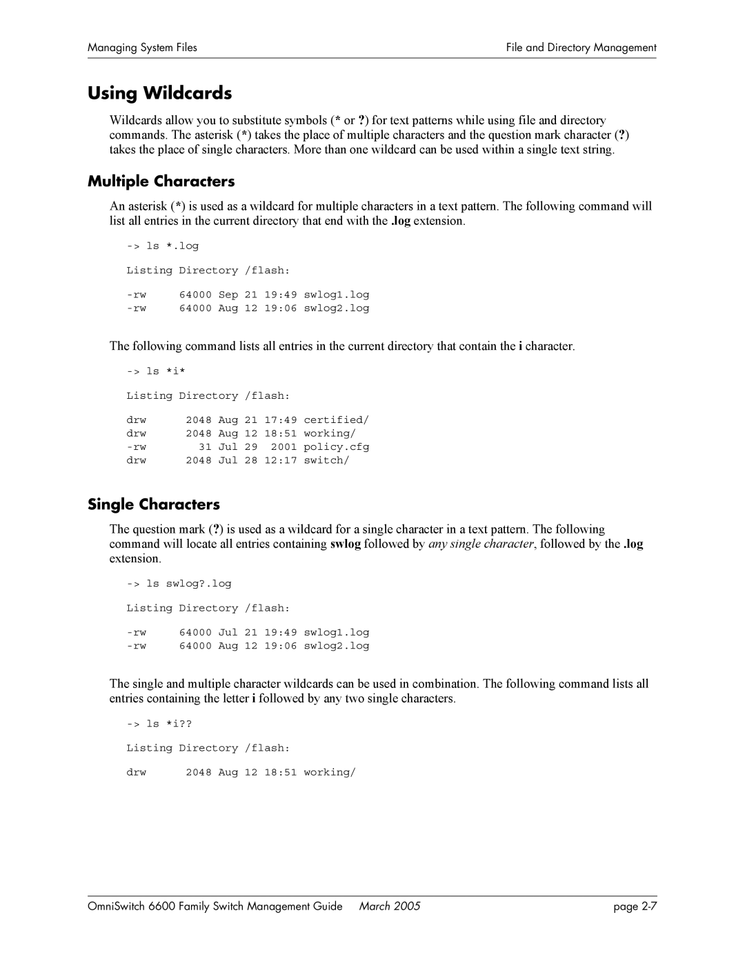 Alcatel Carrier Internetworking Solutions omniswitch manual Using Wildcards, Multiple Characters, Single Characters 