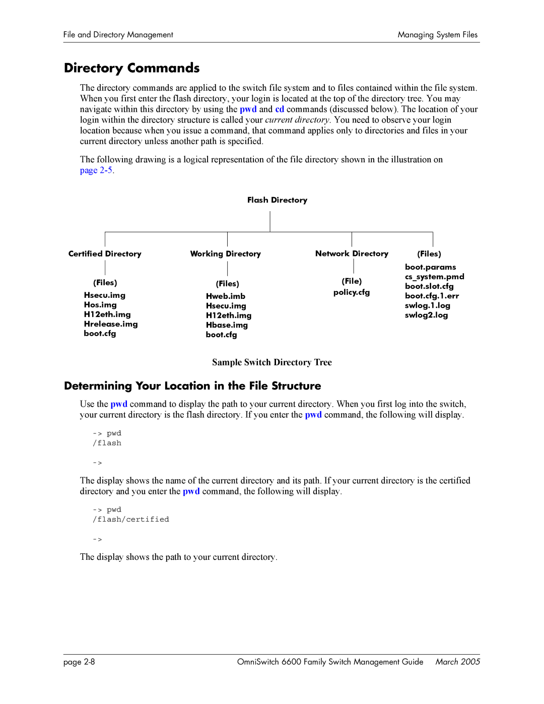 Alcatel Carrier Internetworking Solutions omniswitch Directory Commands, Determining Your Location in the File Structure 