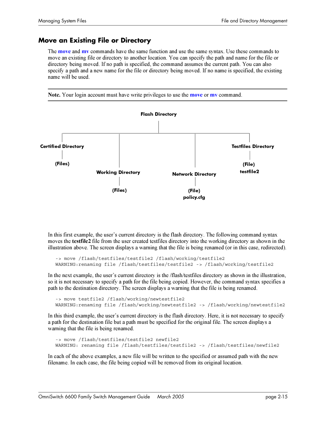 Alcatel Carrier Internetworking Solutions omniswitch manual Move an Existing File or Directory 