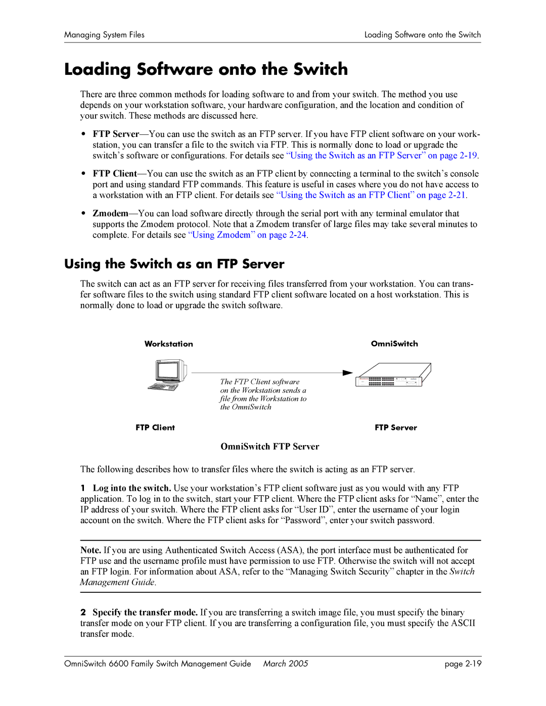 Alcatel Carrier Internetworking Solutions omniswitch Loading Software onto the Switch, Using the Switch as an FTP Server 