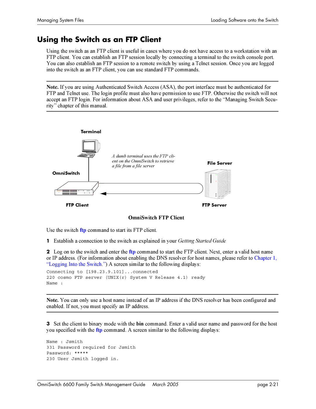 Alcatel Carrier Internetworking Solutions omniswitch manual Using the Switch as an FTP Client, OmniSwitch FTP Client 