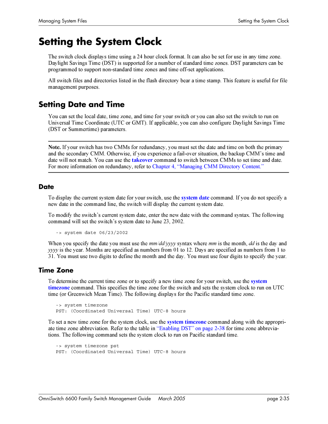 Alcatel Carrier Internetworking Solutions omniswitch manual Setting the System Clock, Setting Date and Time, Time Zone 