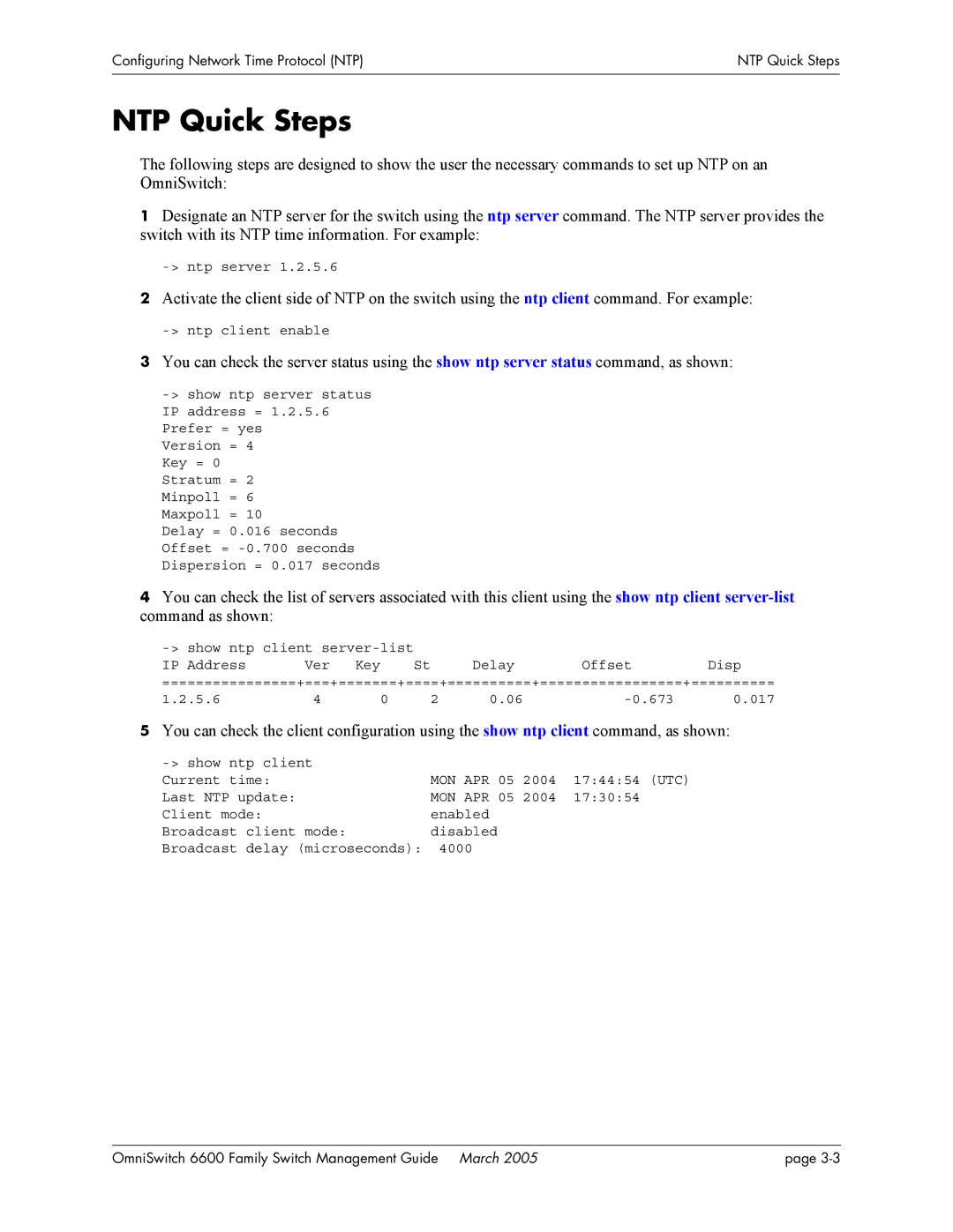 Alcatel Carrier Internetworking Solutions omniswitch manual NTP Quick Steps 